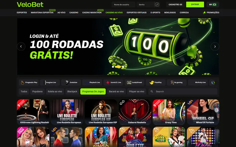 Aba Programas de jogos do lobby ao vivo da Velobet